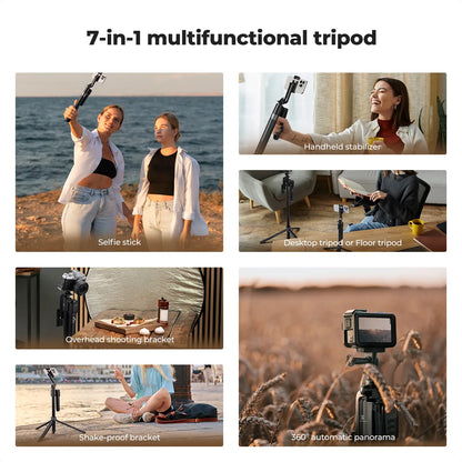 K&F CONCEPT up to 71" Face Tracking Tripod Selfie Stick| 360° Rotation + Bluetooth Remote + Stand| 2 Fill Lights (Optional)| Black/White Textured (White Same as Black), for Travel/Live Streaming/Vloggers