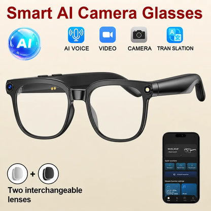 AI Smart Glasses with Camera, 8MP HD Video Recording, Hands-Free Capture, Bluetooth Audio & Calls, Real-Time Translation, Photochromic Lenses for Travel & Daily Use