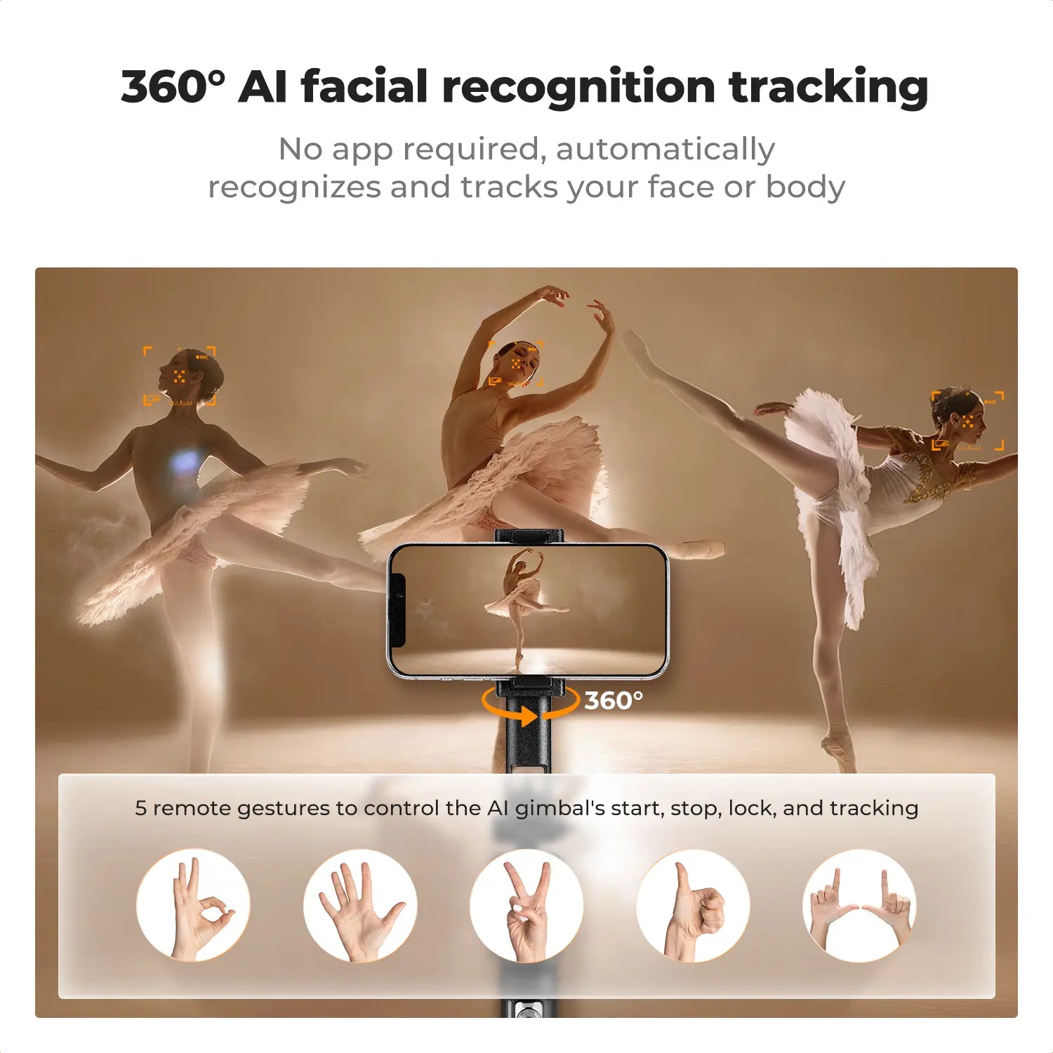 K&F CONCEPT up to 71" Face Tracking Tripod Selfie Stick| 360° Rotation + Bluetooth Remote + Stand| 2 Fill Lights (Optional)| Black/White Textured (White Same as Black), for Travel/Live Streaming/Vloggers