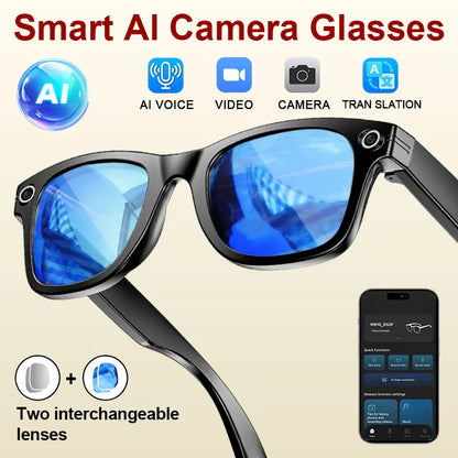 AI Smart Glasses with Camera, 8MP HD Video Recording, Hands-Free Capture, Bluetooth Audio & Calls, Real-Time Translation, Photochromic Lenses for Travel & Daily Use