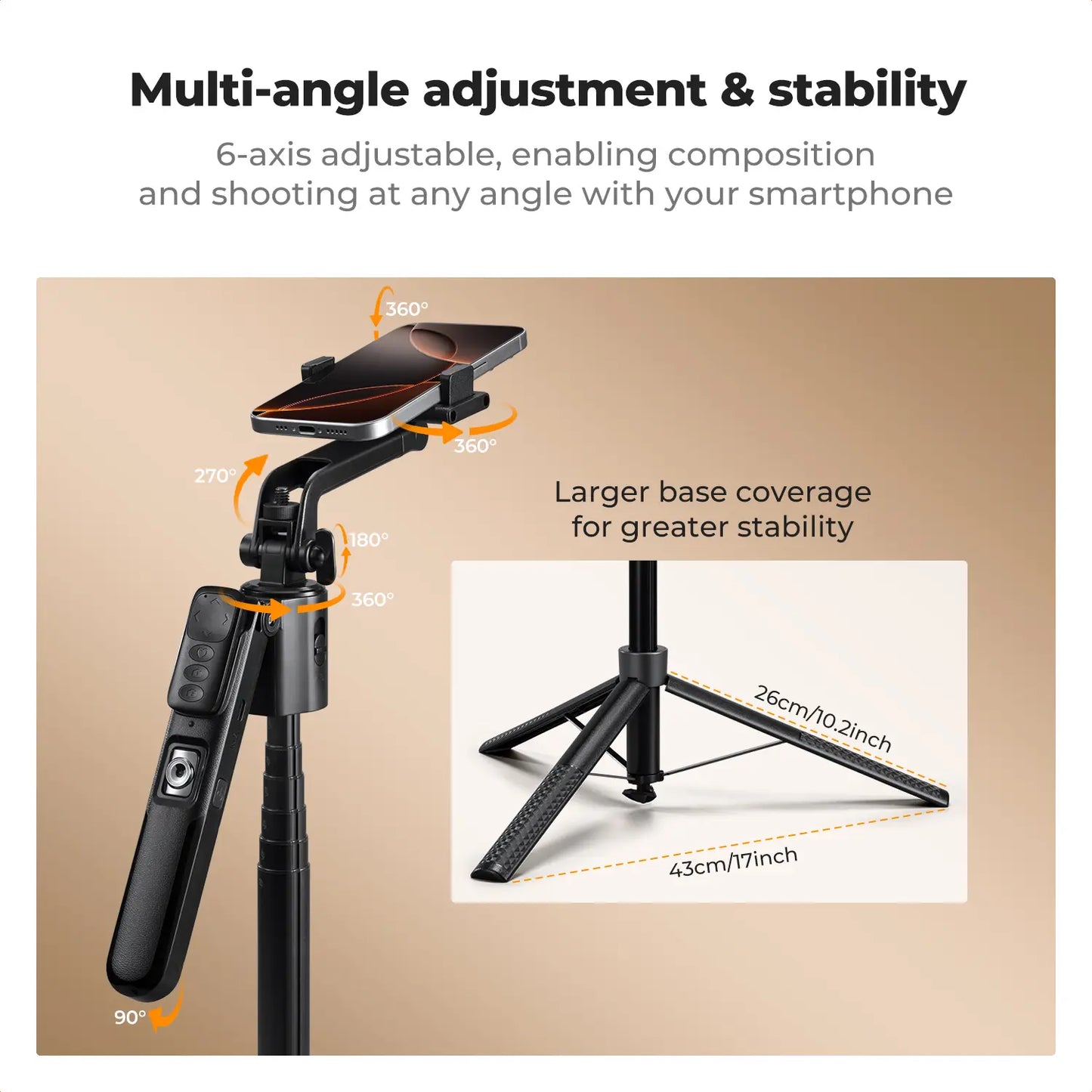 K&F CONCEPT up to 71" Face Tracking Tripod Selfie Stick| 360° Rotation + Bluetooth Remote + Stand| 2 Fill Lights (Optional)| Black/White Textured (White Same as Black), for Travel/Live Streaming/Vloggers