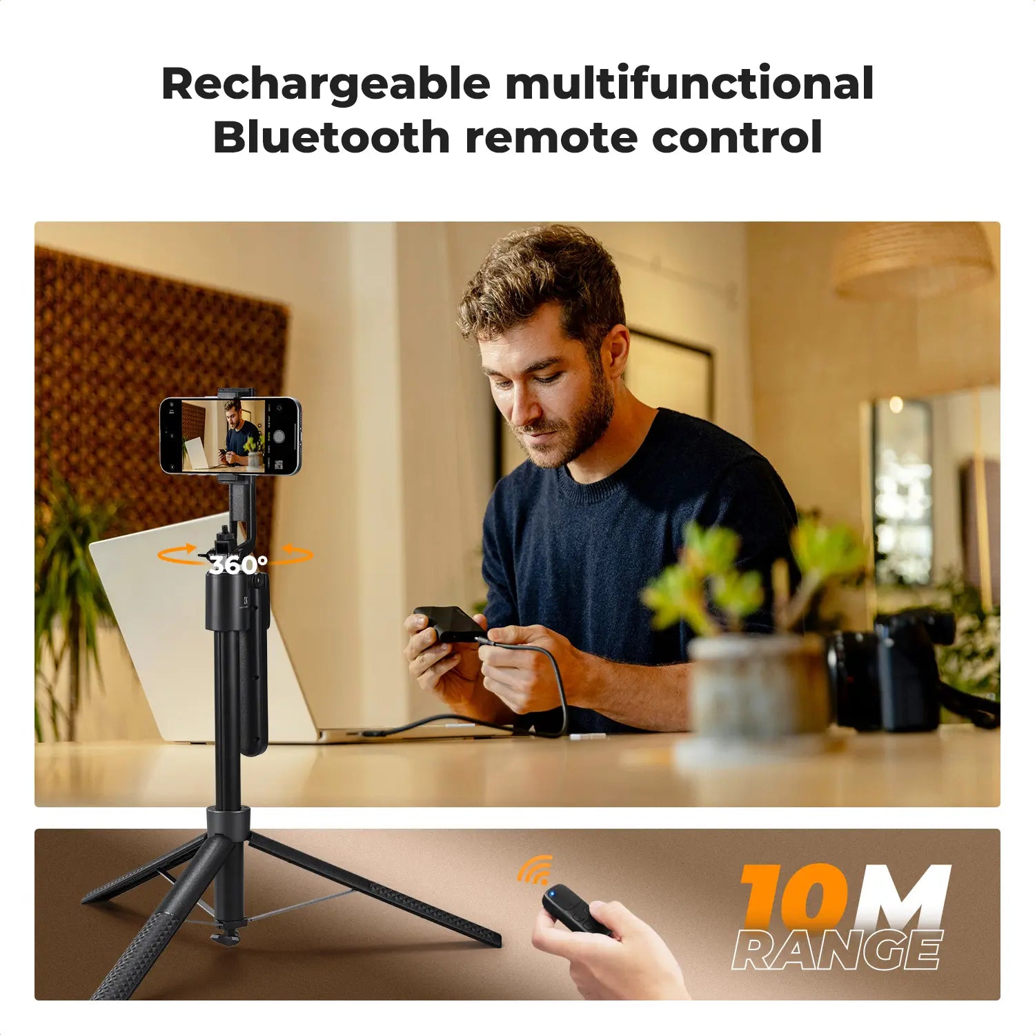 K&F CONCEPT up to 71" Face Tracking Tripod Selfie Stick| 360° Rotation + Bluetooth Remote + Stand| 2 Fill Lights (Optional)| Black/White Textured (White Same as Black), for Travel/Live Streaming/Vloggers